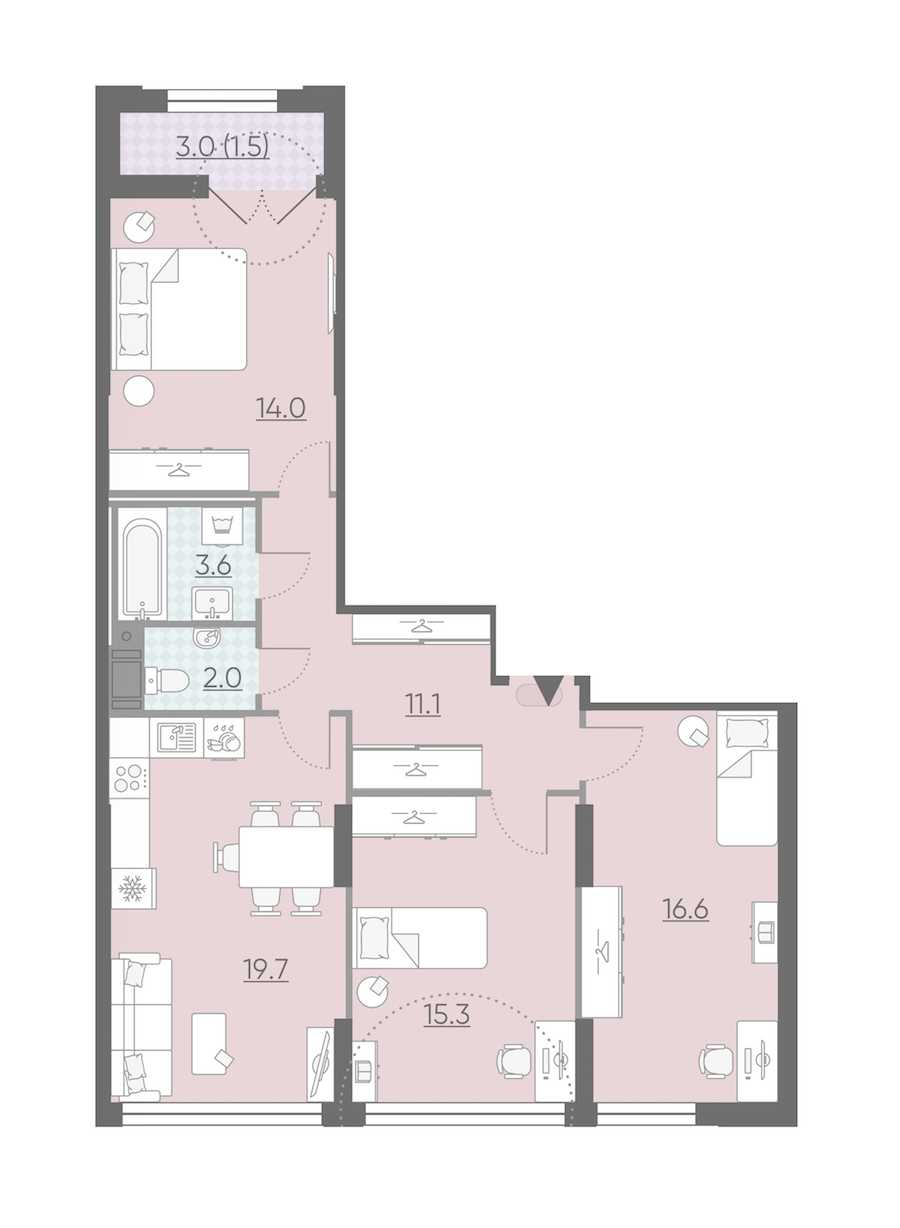 Трехкомнатная квартира в : площадь 83.8 м2 , этаж: 11 – купить в Санкт-Петербурге